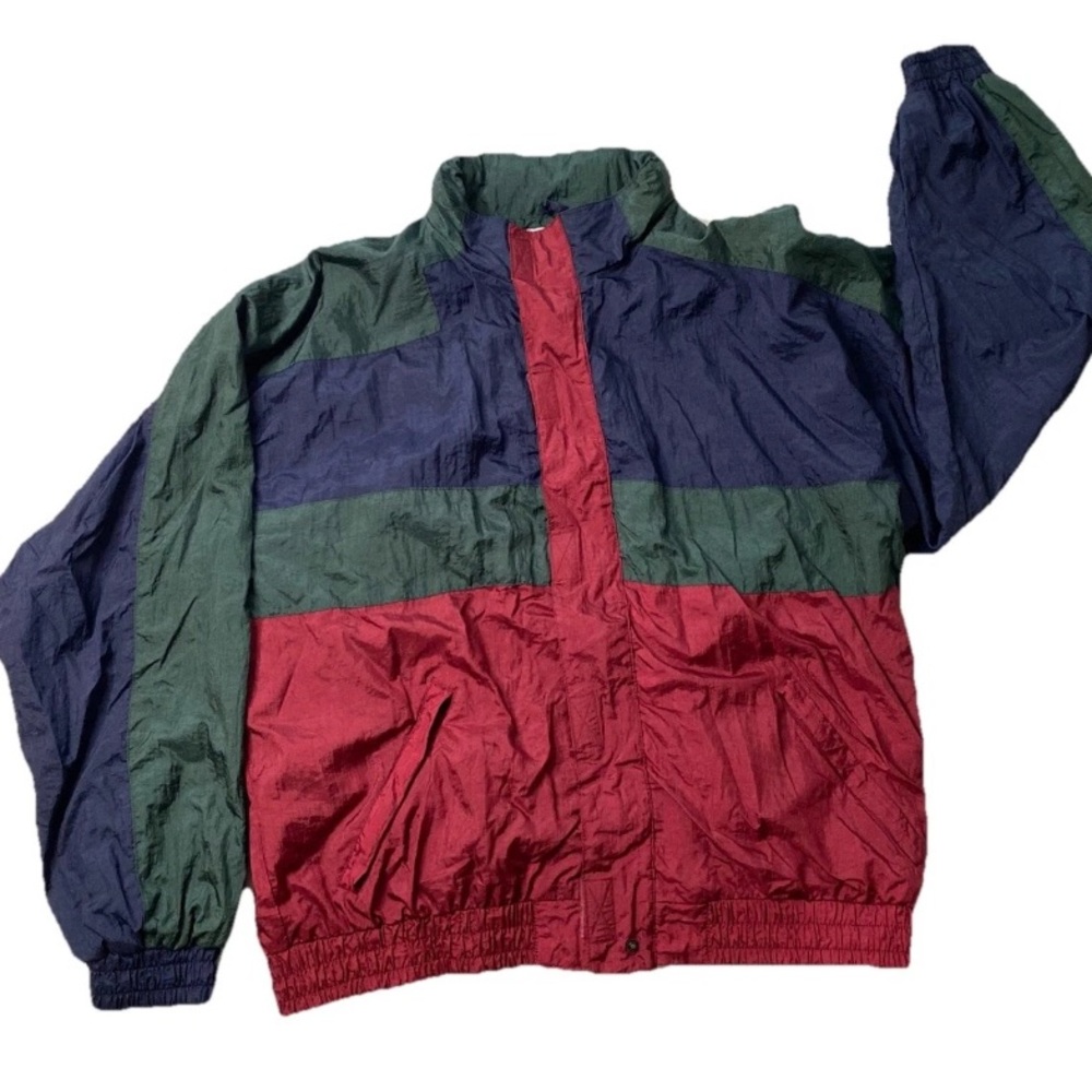 Thomas E Wilson Green red and blue 90s vintage color scheme windbreaker jacket